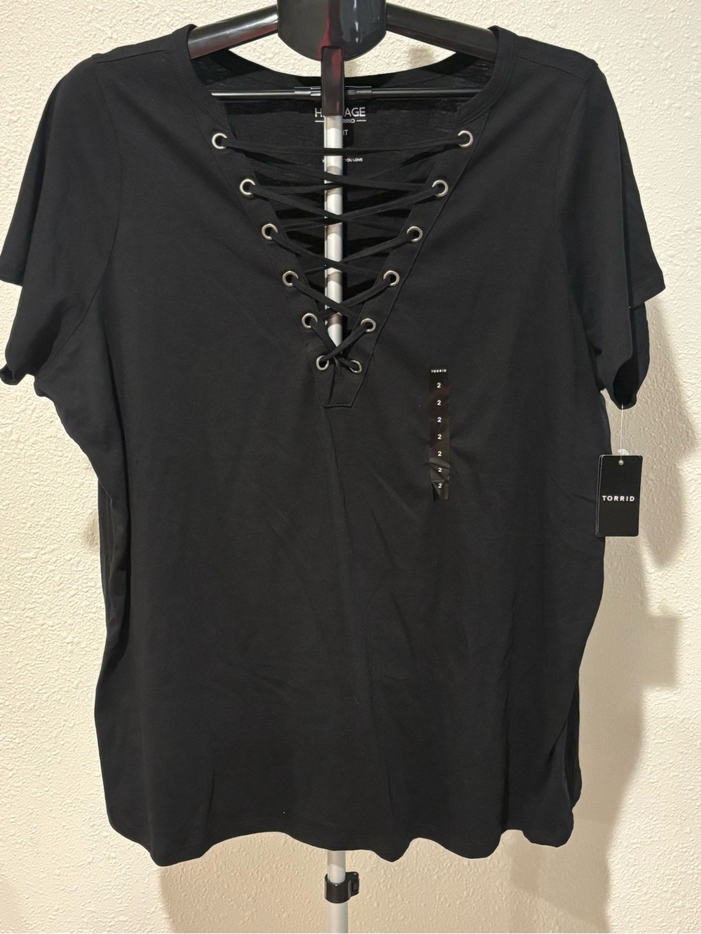 torrid Black Lace-Up V-Neck Short Sleeve Tee